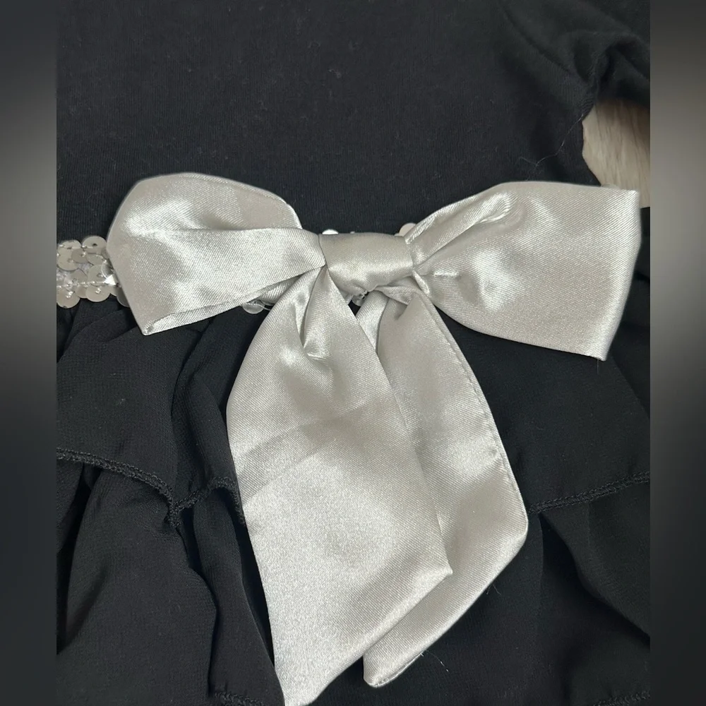 ONE POSH KID Elegant Black Kids Dress with Silver Bow